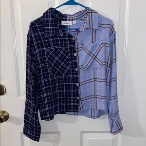 Wonder Nation Blue Button Down Shirt Plaid Casual